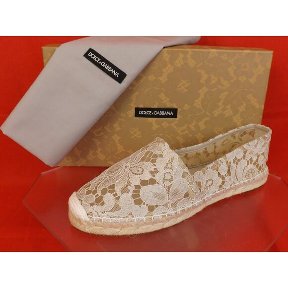 NIB DOLCE & GABBANA OFF WHITE ICE FLORAL PRINT LACE ESPADRILLE FLATS 40 $ 545 - Picture 5 of 12